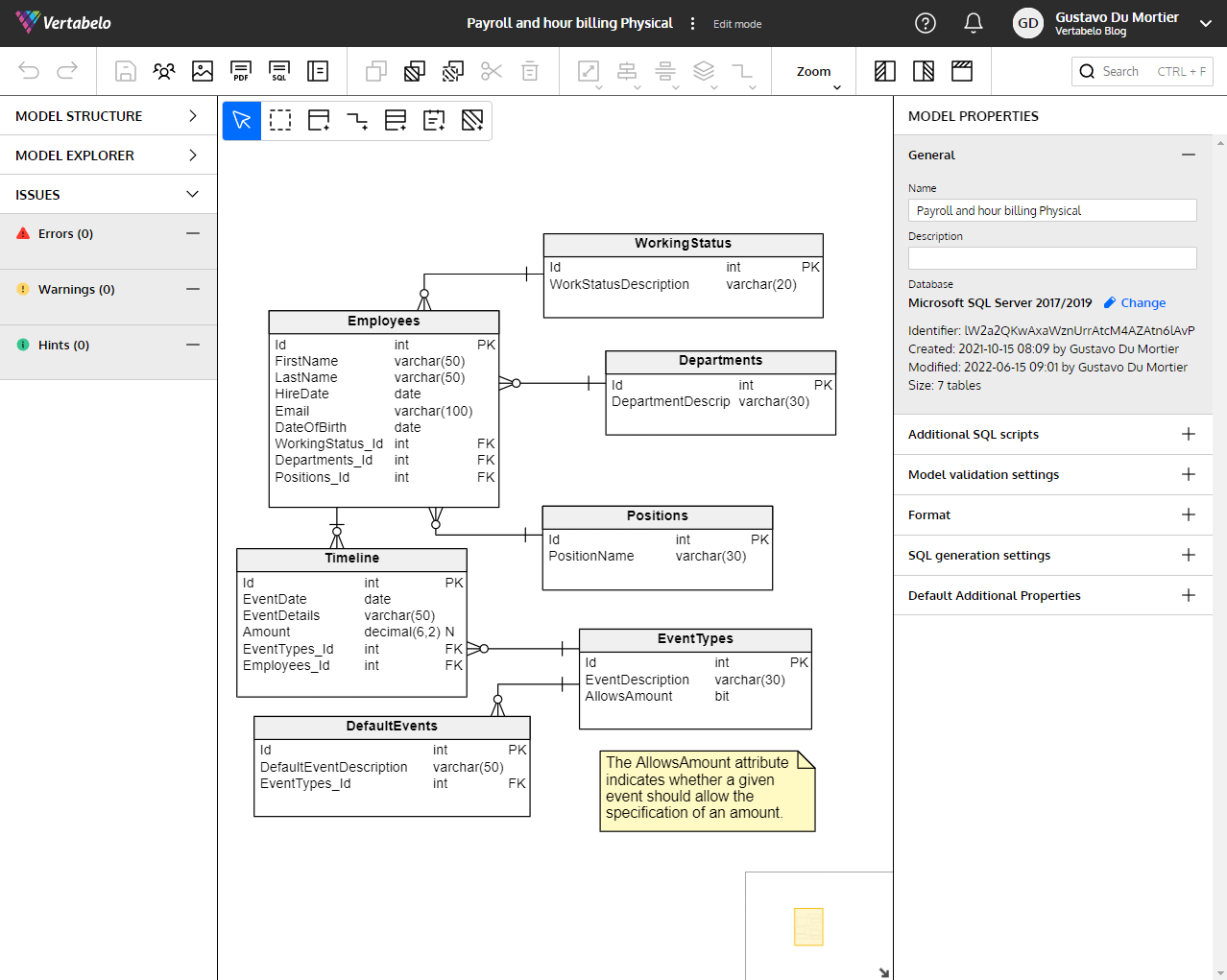 Online data modeling tool