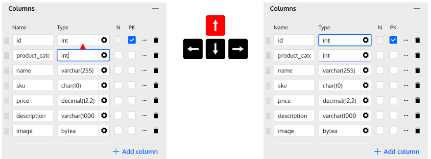 Use the 'Up' arrow to move to the previous column