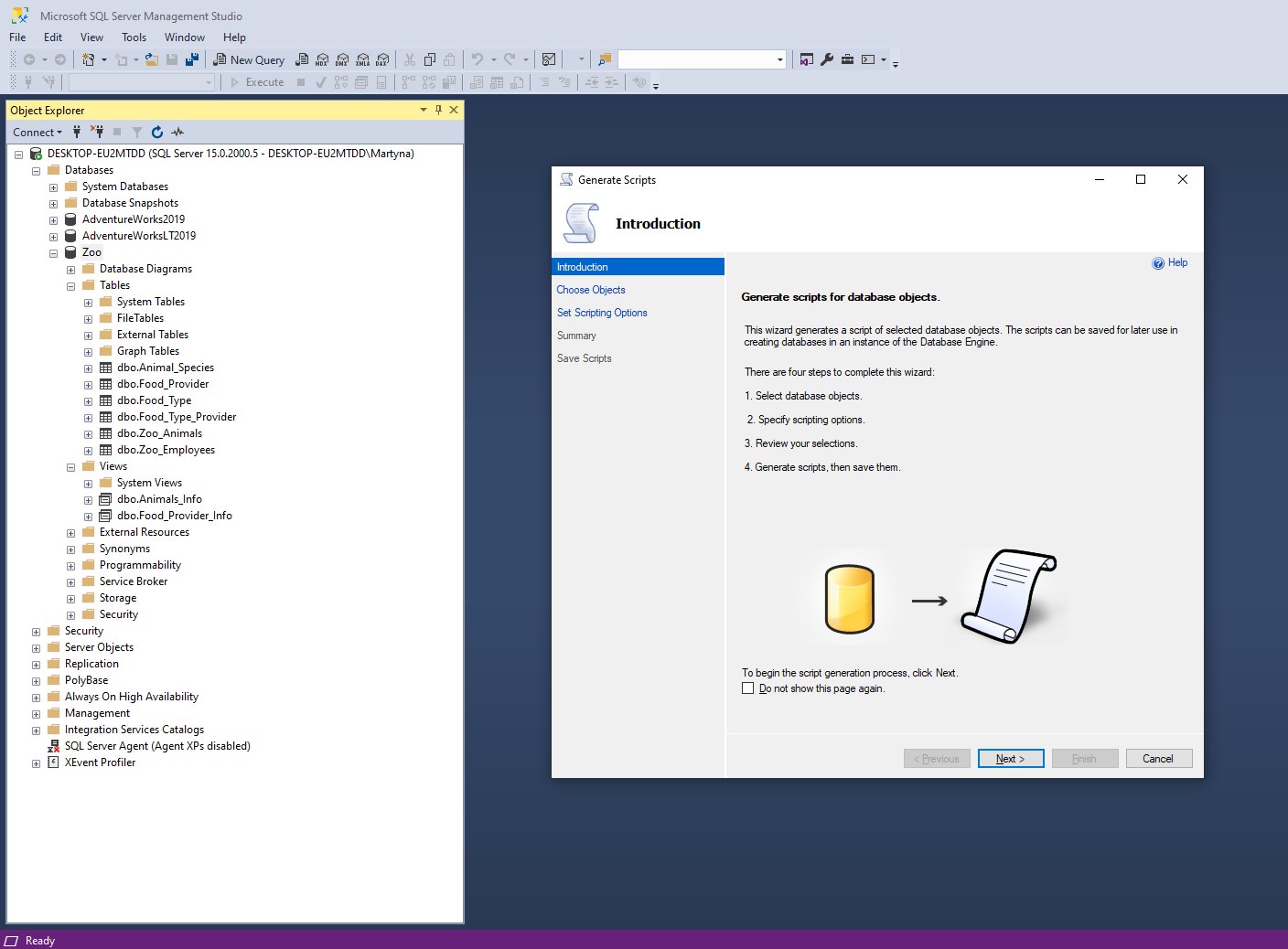 Export an SQL DDL File From SQL Server Management Studio for Reverse Engineering