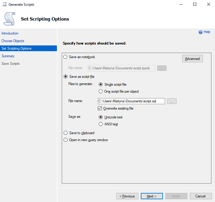 Export an SQL DDL File From SQL Server Management Studio for Reverse Engineering