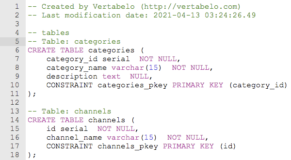SQL Scripts in Vertabelo
