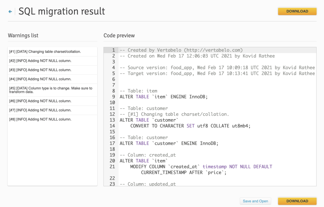 SQL Scripts in Vertabelo