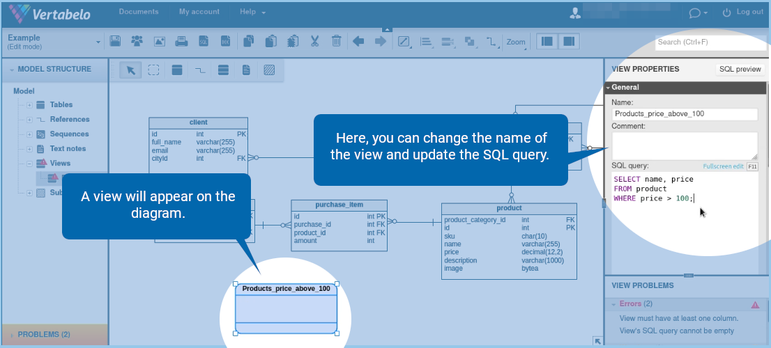 How to Add a View to a Data Model in Vertabelo