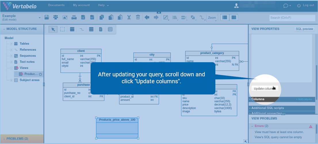 How to Add a View to a Data Model in Vertabelo