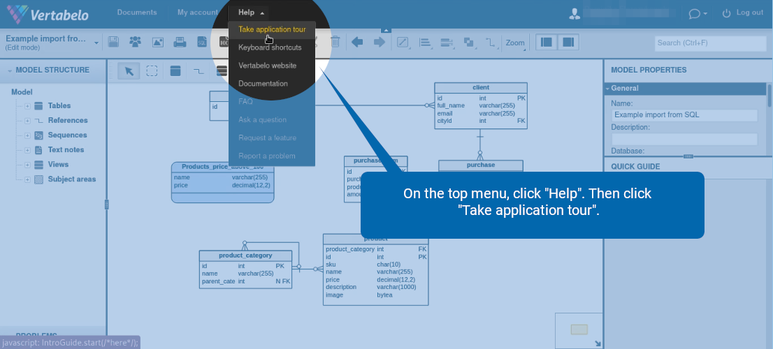 How To Get Help In Vertabelo Vertabelo Database Modeler