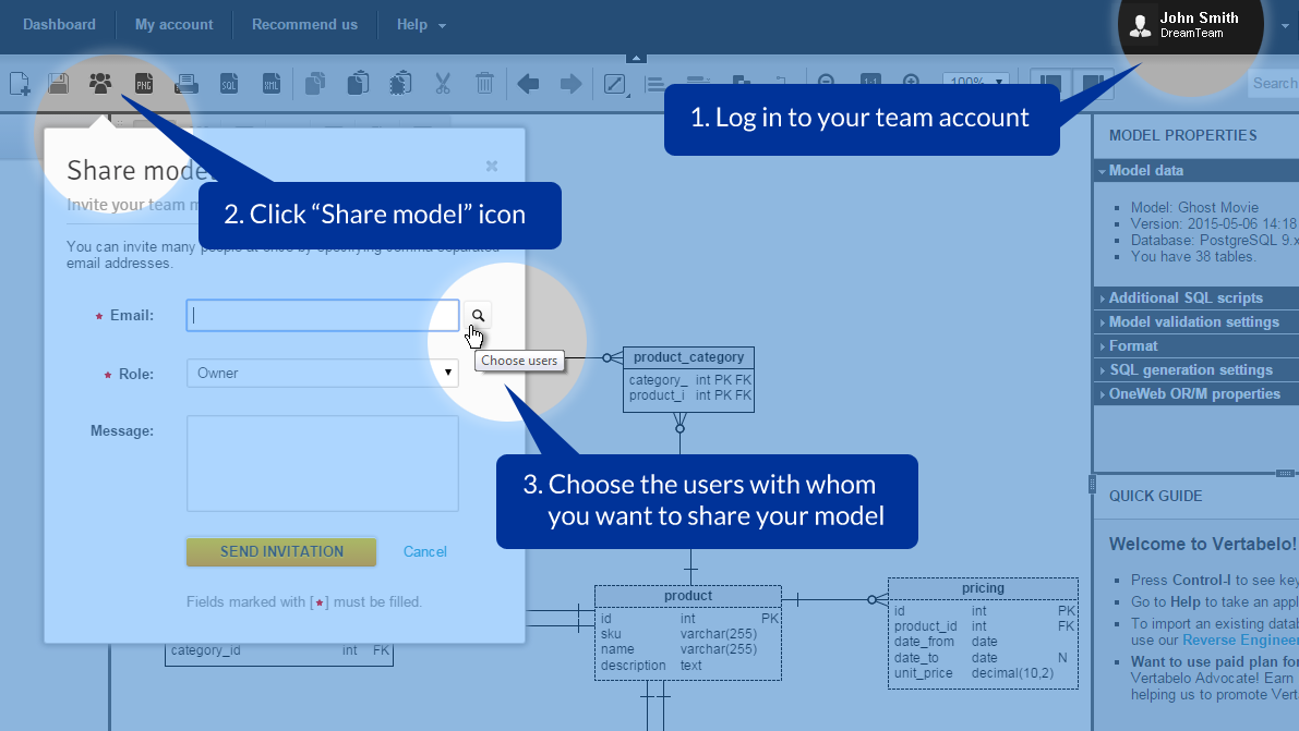 Sharing models is easier since you can choose users from the list