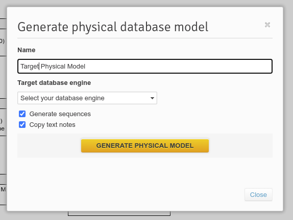 Generate a physical database model